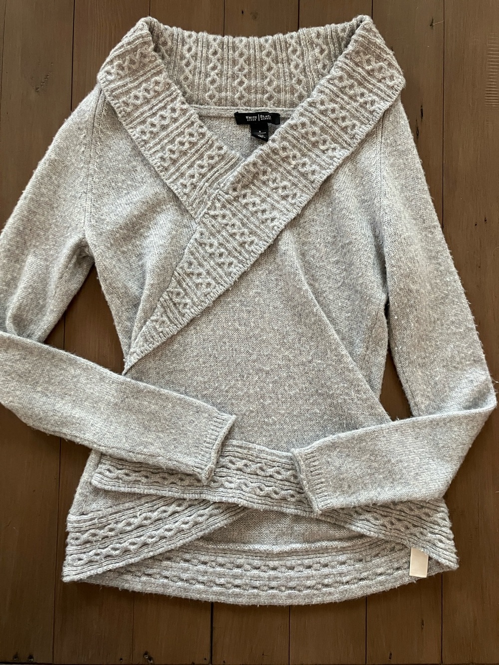 White House Black Market Light Gray Shawl-Collar V-Neck Sweater